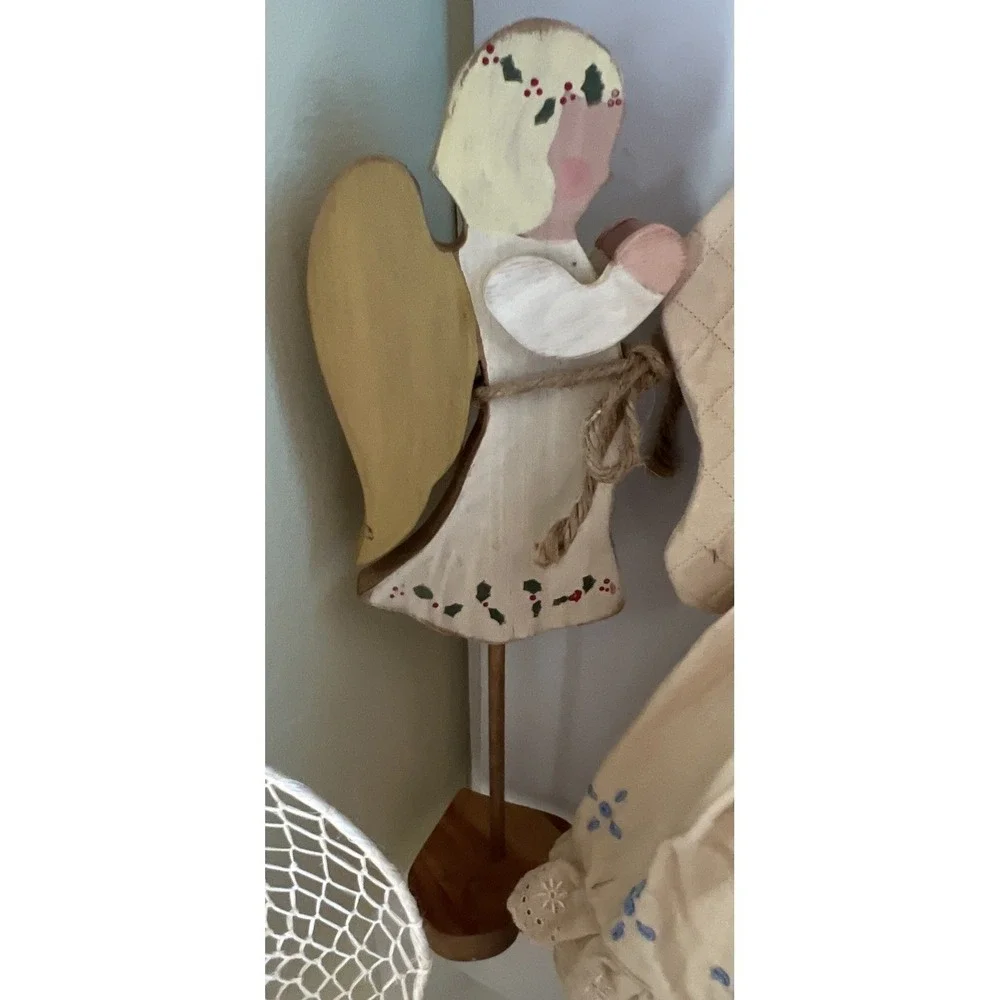 Vintage Primitive Angel Collection Lot Christmas Decor Folk Art Cloth Wood Straw
